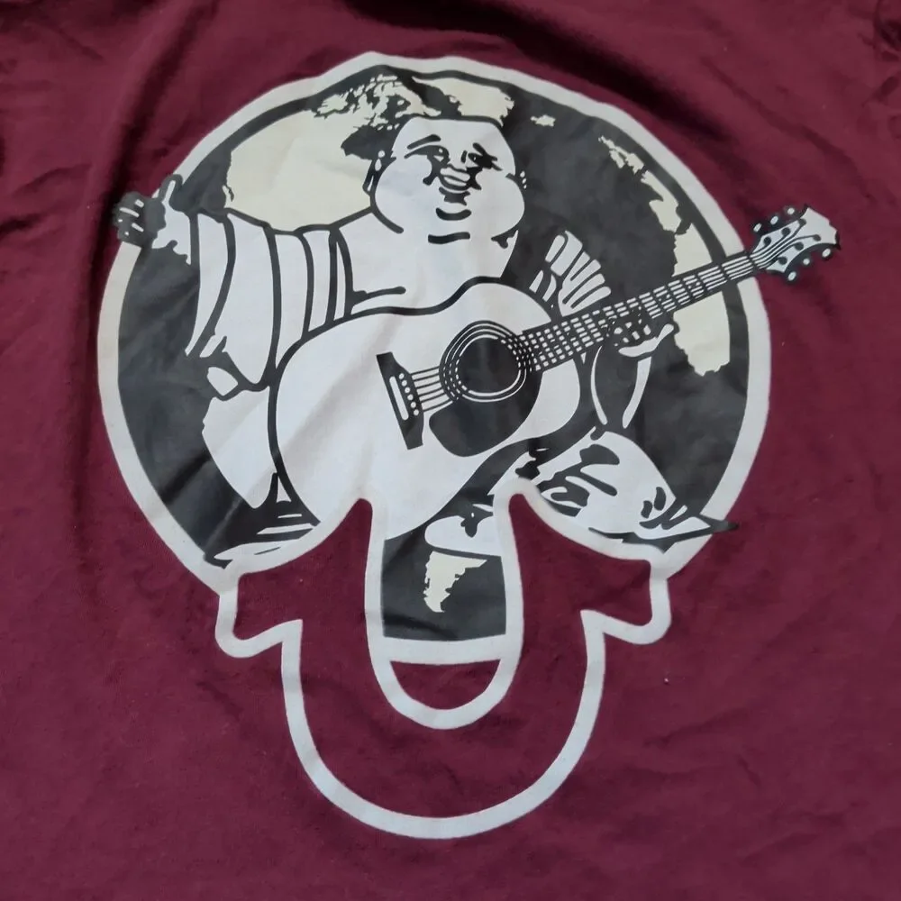 True Religion Men’s Burgundy Graphic T-Shirt Medium Buddha Guitar Logo Maroon M
